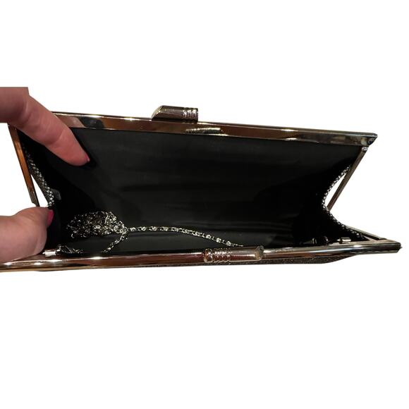 Retro disco Silver Formal Purse & Clutch Detachable Chain Link glitter cocktail - Picture 5 of 9